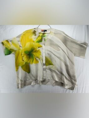 Lafayette 148 Silk Flower Multicolor Blouse Boxy Flowy Loose Relaxed M Petite